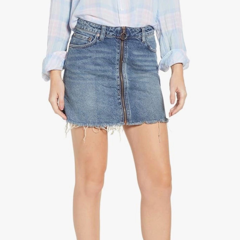 Free People We The Free Zipper Front Jean Mini Skirt Sz 27